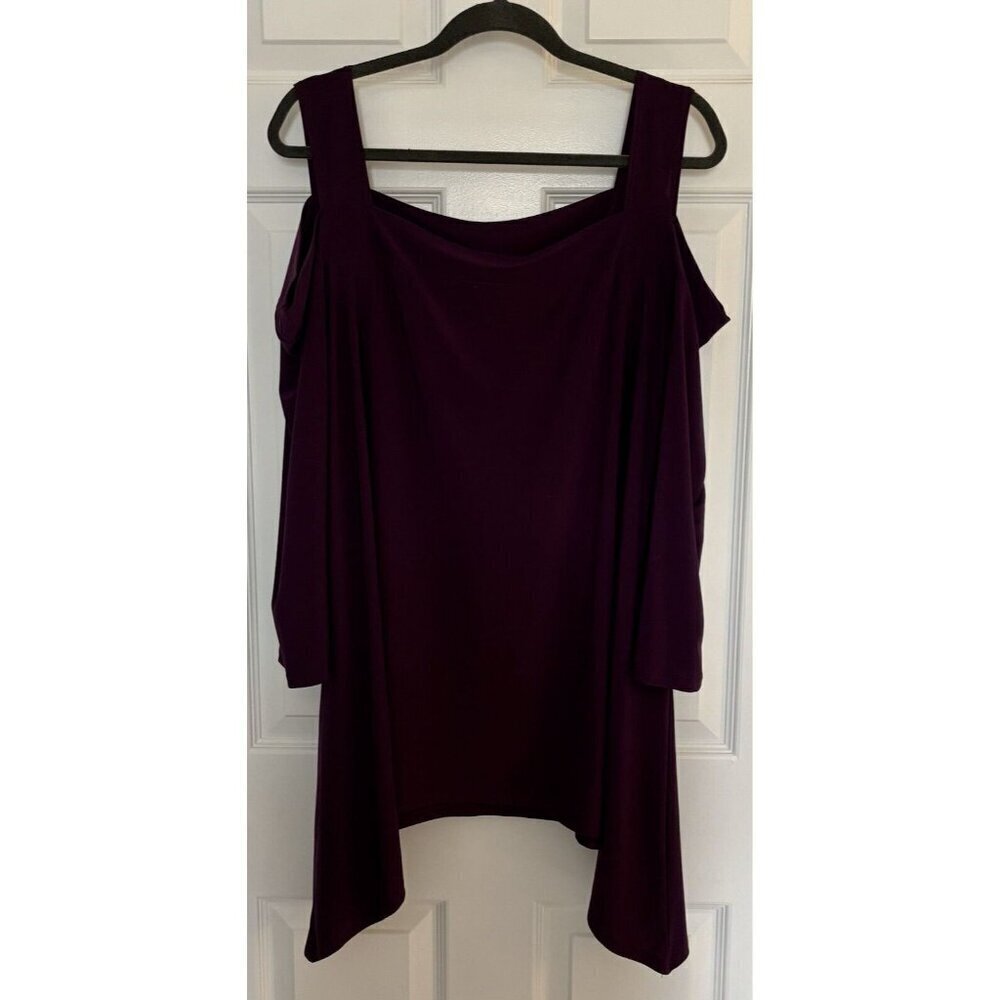CARIBE Cold Shoulder Purple Asymmetrical Top Size 1X Plus Figure Flattering EUC